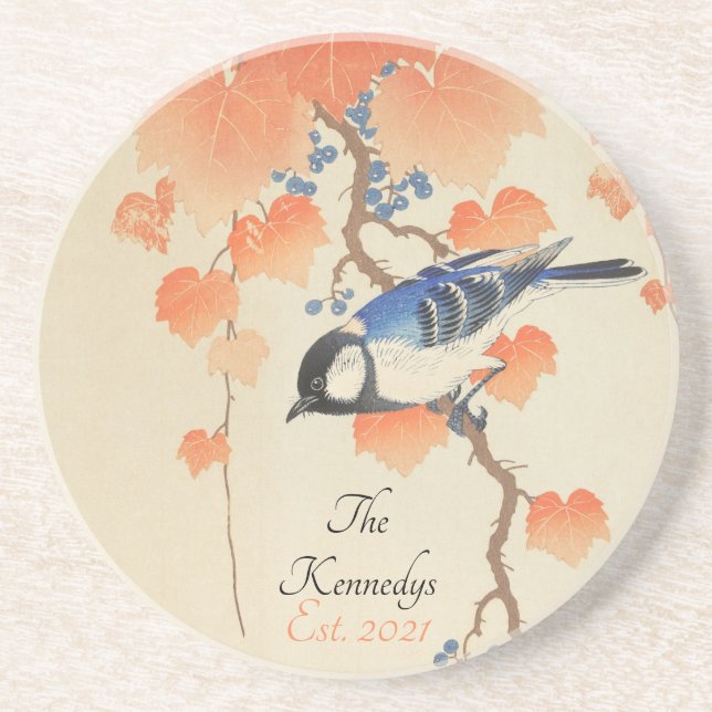 Vintager japanischer Vogel-Print Getränkeuntersetzer (Vorne)