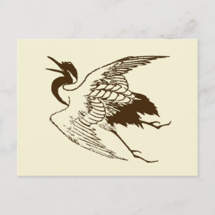 Vintager japanischer Zeichn eines Krans, braun Postkarte