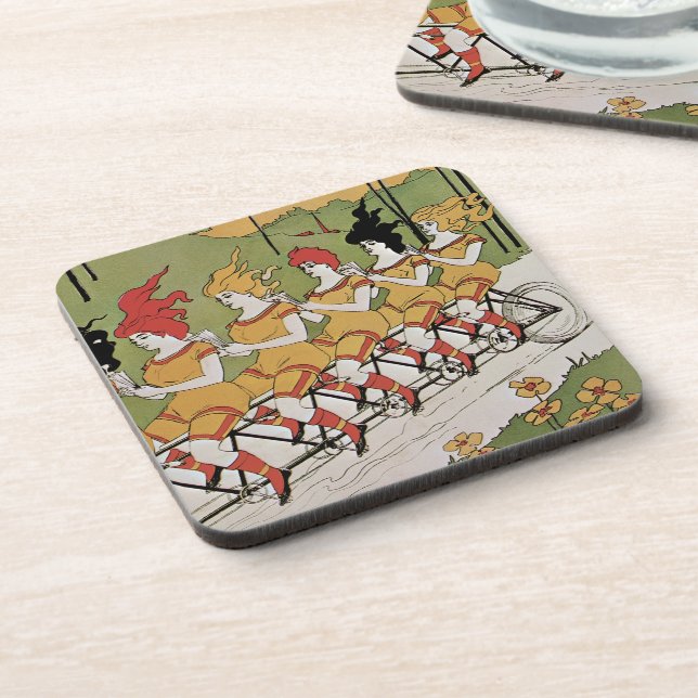 Vintager Jugendstil, Lager Tandem Fahrrad Getränkeuntersetzer (Linke Seite)