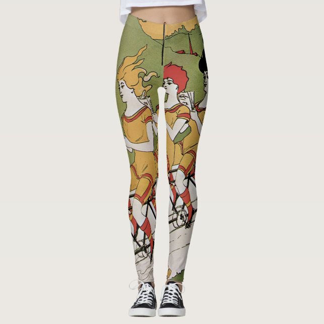 Vintager Jugendstil, Lager Tandem Fahrrad Leggings (Vorderseite)