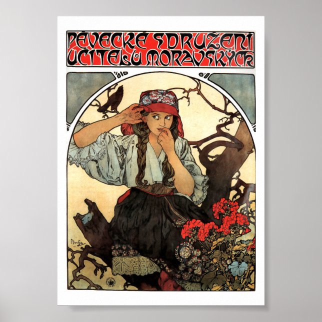 Vintager Jugendstil - Mährischer Lehrerchor Mucha Poster (Vorne)