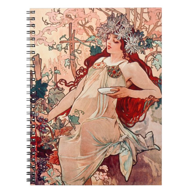 Vintager Jugendstilfall von Alfons Mucha Notizblock (Vorderseite)