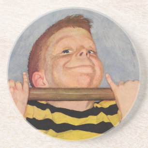 Vintager Junge, der Chin Ups, Fitness und Übung ma Getränkeuntersetzer