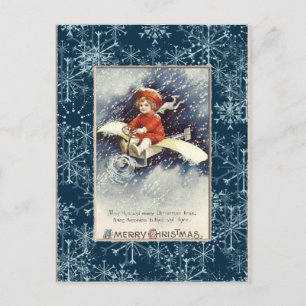 Vintager Junge/Flugzeug Weihnachtskarte Feiertagspostkarte