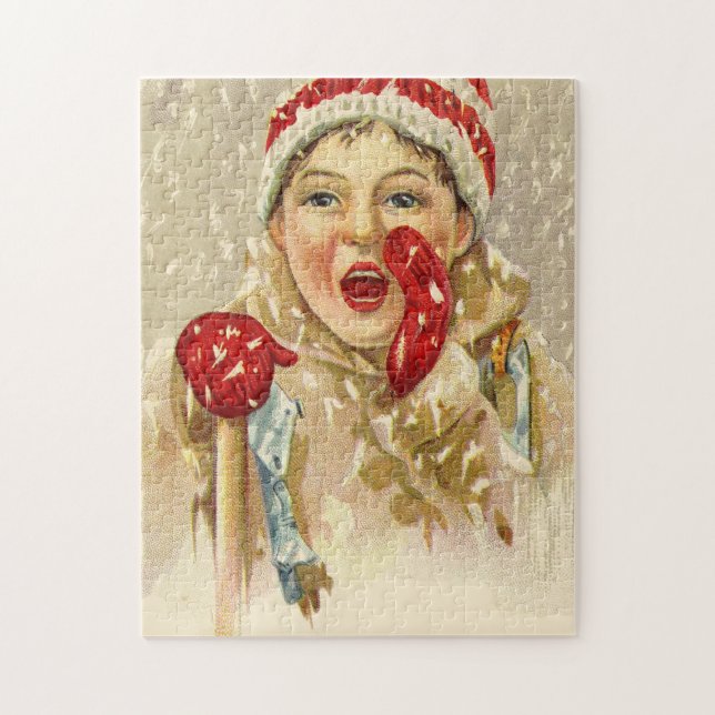 Vintager Junge im Schnee (Vertikal)