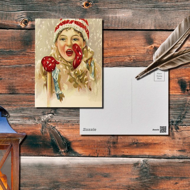 Vintager Junge im Schnee Postkarte (Von Creator hochgeladen)