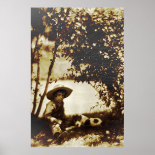 Vintager Junge mit Hund auf Erholung Poster