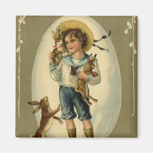 Vintager Junge mit Kaninchen Magnet