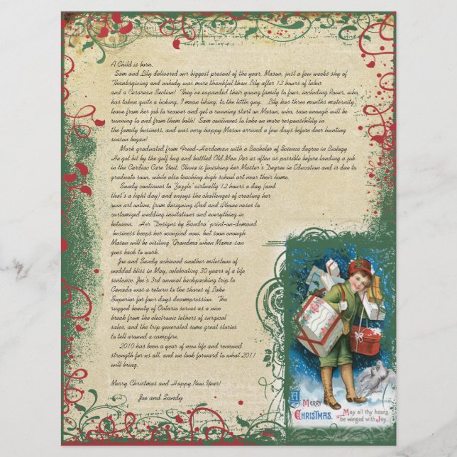 Vintager Junge mit Retro präsentiert Weihnachtsbri (Vorderseite)