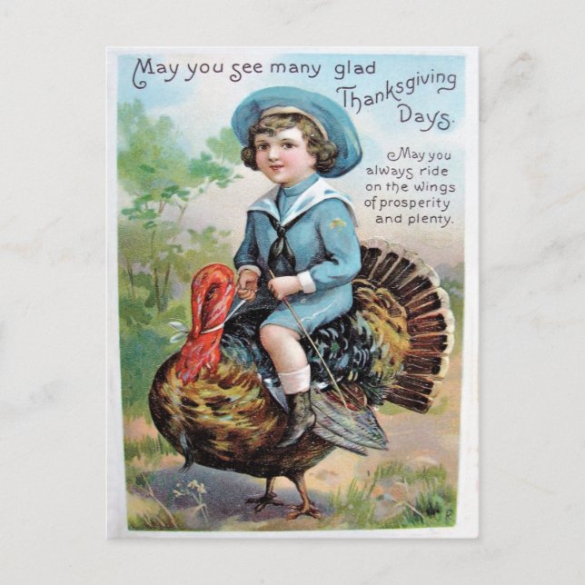 Vintager Junge reiten auf türkischem Erntedank Gru Postkarte (Vorderseite)