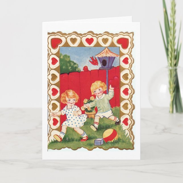 Vintager Jungeund MädchenValentine Feiertagskarte (Vorderseite)
