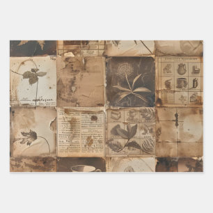 Vintager Kaffee Decoupage Schweres Set von 3 Geschenkpapier Set