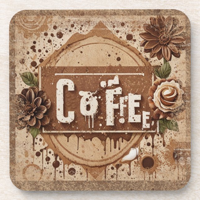 Vintager Kaffee und Blume Getränkeuntersetzer (Vorderseite)