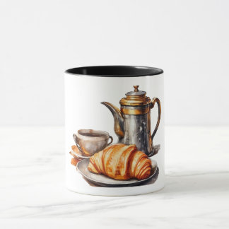 Vintager Kaffee und Croissant Tasse