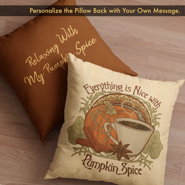 Vintager Kaffeespezialist Kissen (Pumpkin Spice Coffee Vintage Style Throw Pillow - Customize the Back with Your own Text.)