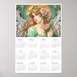 Vintager Kalender Engel Art Deco 2025. Poster