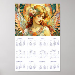 Vintager Kalender Engel Art Deco 2025. Poster