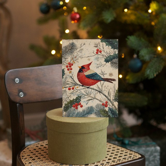 Vintager Kardinal Bird Berries Weihnachten (Von Creator hochgeladen)