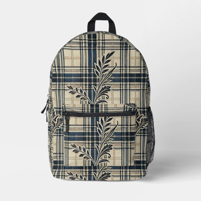 Vintager Karierter und floraler Rucksack (Vorderseite)