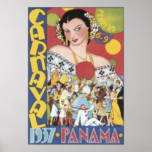 Vintager Karneval 1937 Panama Reiseplakat Poster