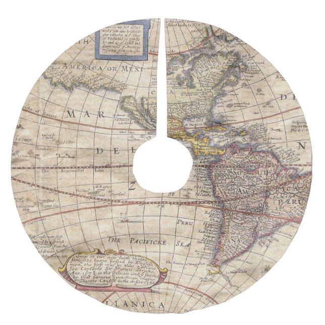 Vintager Karten-Druck Polyester Weihnachtsbaumdecke (Vorderseite)