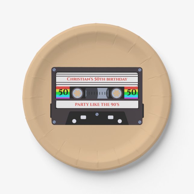 Vintager KassettenGeburtstag Pappteller (Vorderseite)