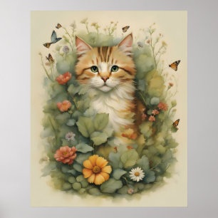 Vintager Katzenaufdruck, Werteplakatpapier (Matte) Poster