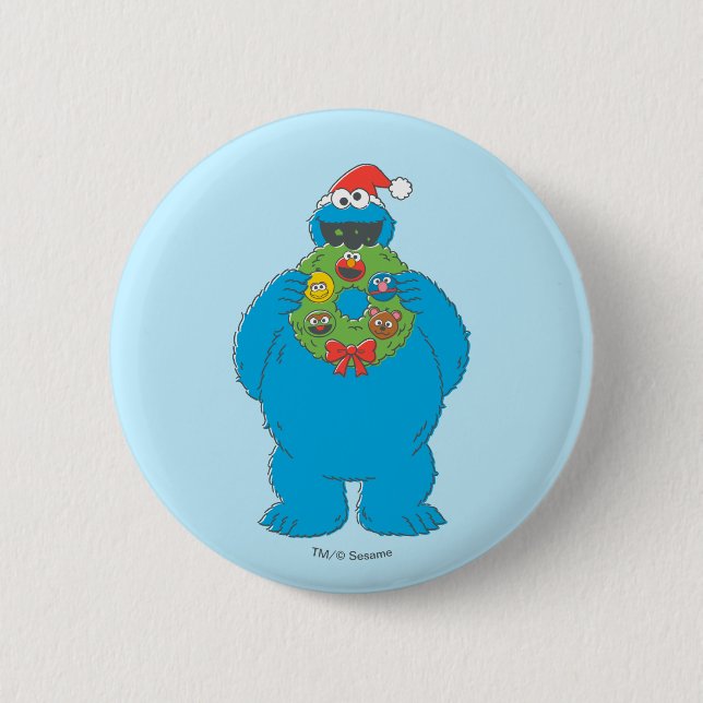 Vintager Keksmonster Weihnachtskranz Button (Vorderseite)