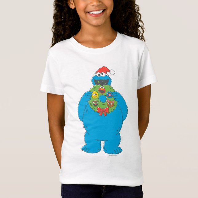 Vintager Keksmonster Weihnachtskranz T-Shirt (Vorderseite)