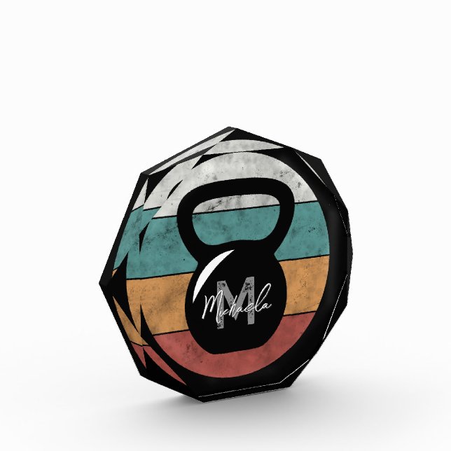 Vintager kettlebell benutzerdefinierter Monogrammn Fotoblock (Links)