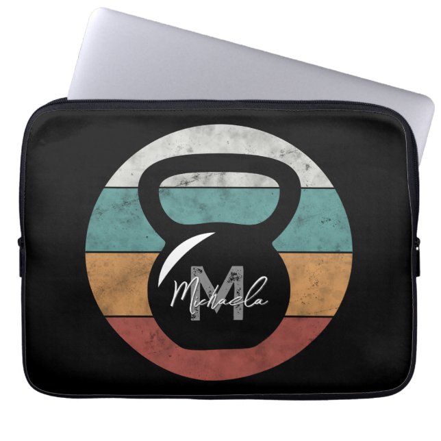 Vintager kettlebell benutzerdefinierter Monogrammn Laptopschutzhülle (Vorderseite)