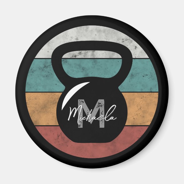 Vintager kettlebell benutzerdefinierter Monogrammn Magnet (Vorne)