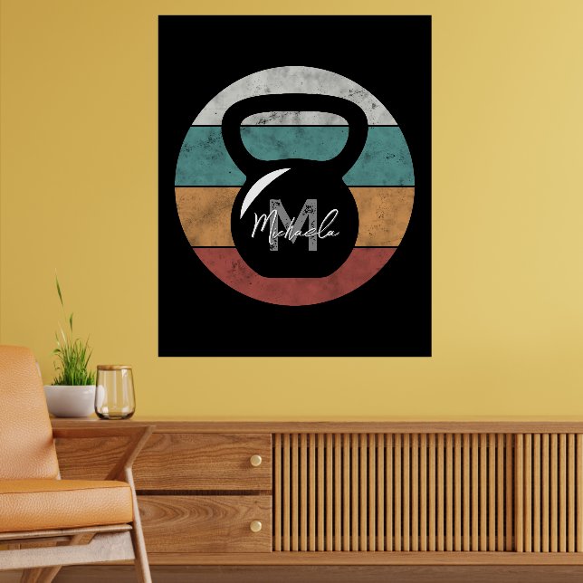 Vintager kettlebell benutzerdefinierter Monogrammn Poster (Wohnzimmer 2)