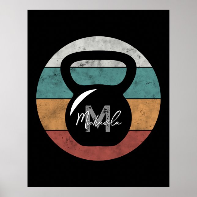 Vintager kettlebell benutzerdefinierter Monogrammn Poster (Vorne)