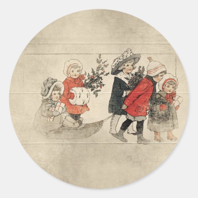 Vintager Kinderweihnachtsbaum Runder Aufkleber (Vorderseite)