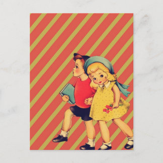 Vintager Kitsch zurück zu den Schulkindern Postkarte