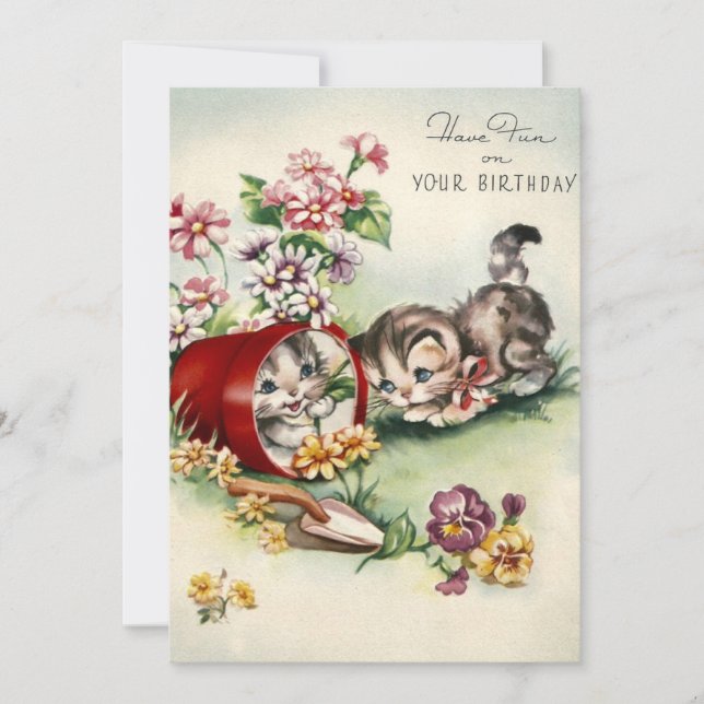 Vintager Kitten Spaß am Geburtstag Feiertagskarte (Vorderseite)