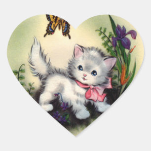 Vintager Kittensticker Herz-Aufkleber