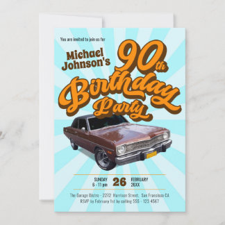 Vintager klassischer Autospass Retro 90. Geburtsta Einladung