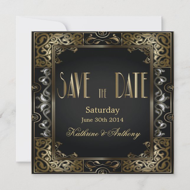 Vintager klassischer Gatsby-Stil Save the Date (Vorderseite)