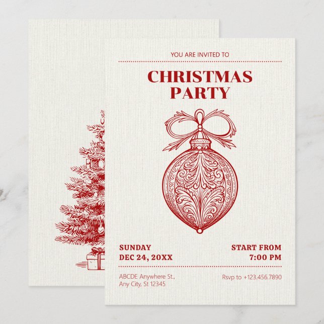 Vintager klassischer Weihnachtsschmuck Einladung (Vorne/Hinten)