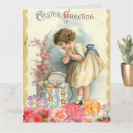 Vintager kleiner Girl-Ostern Karte