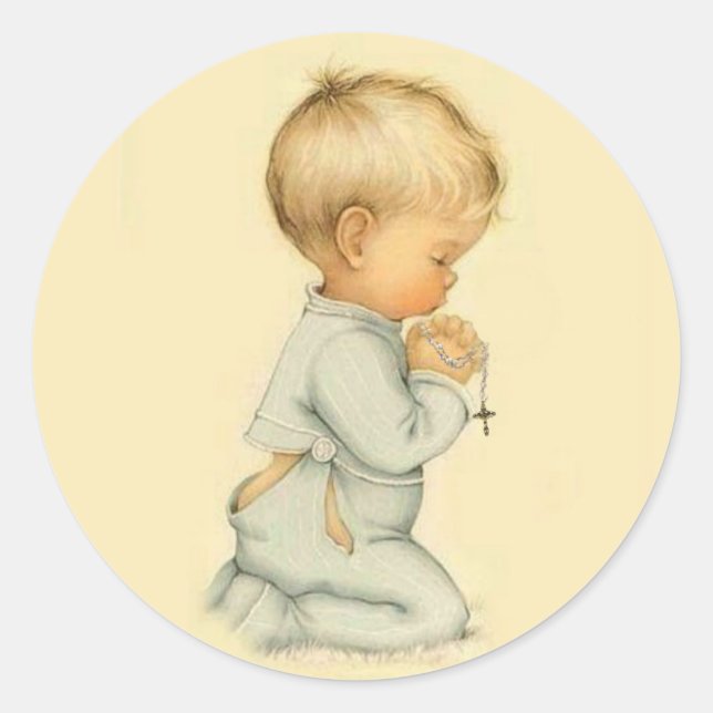 Vintager kleiner Junge Praying Rosary Runder Aufkleber (Vorderseite)