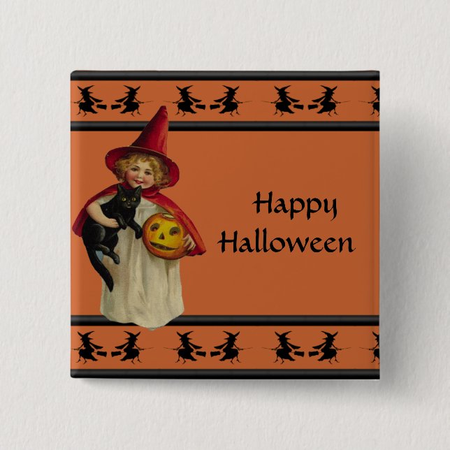 Vintager kleines Mädchen-Halloween-Knopf Button (Vorderseite)