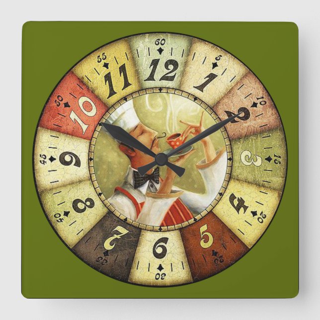 Vintager Koch Sickkaffee Quadratische Wanduhr (Vorderseite)
