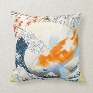 Vintager Koi-Teich japanischer Kultur Kissen