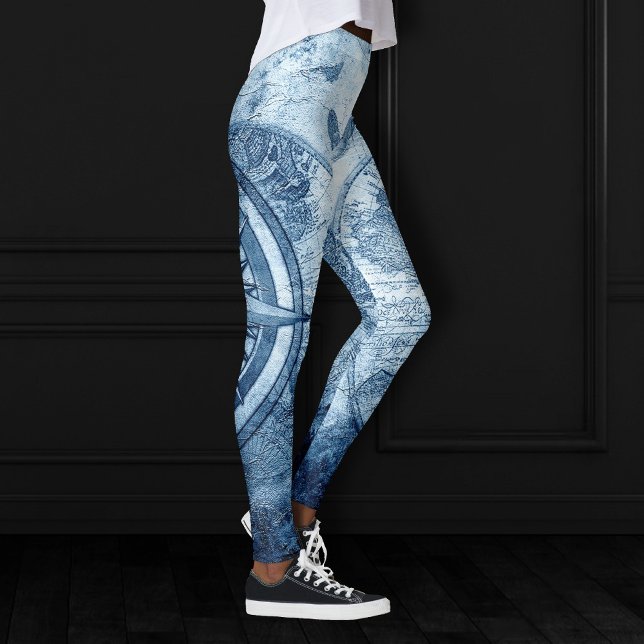 Vintager Kompass | Blue Grunge Seekarte Leggings (Von Creator hochgeladen)