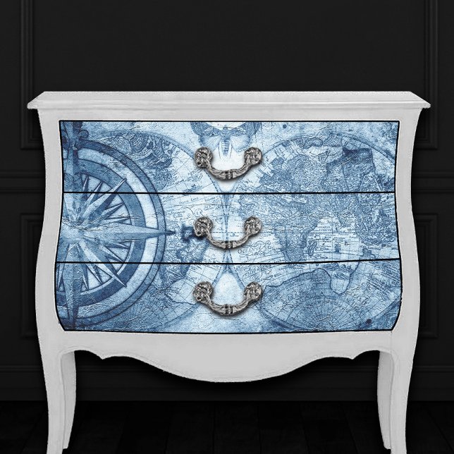 Vintager Kompass | Blue Grunge Seekarte Seidenpapier (Von Creator hochgeladen)