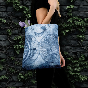 Vintager Kompass Blue Grunge Seekarte Tasche