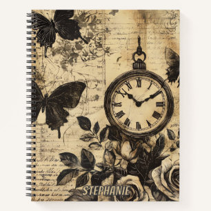 Vintager Kompass und Schmetterling - rustikales Pa Notizbuch
